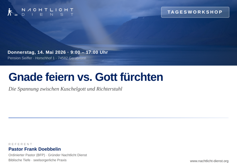 Einladung zum Workshop "Gnade feiern vs. Gott fürchten" am 14. Mai 2026.